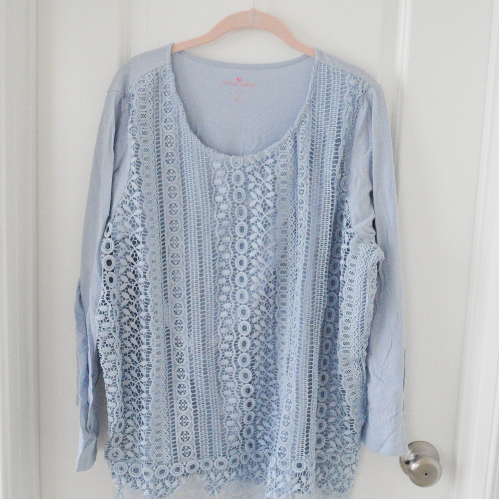 Ice Blue Floral Lace Long Sleeve Shirt